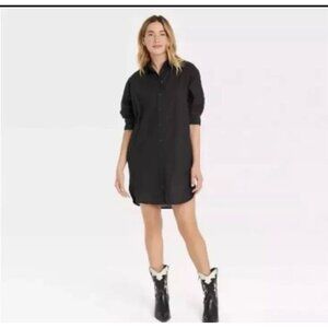 Universal Thread Long Sleeve Button Down Mini Dress Black Size XS NWT